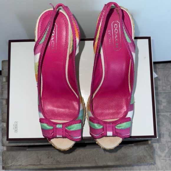 Coach Poppy Grace Watcol Multicolor Wedge Straw Collection Sandals 9 Medium - Picture 8 of 15